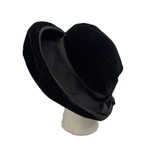 Vintage Patricia Velvet Large Rolled Brim Black Hat Grosgrain Ribbon Size 22 - Picture 3 of 10